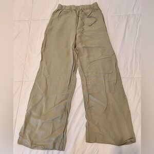 H&M Olive Wide-Leg Linen Blend Pants